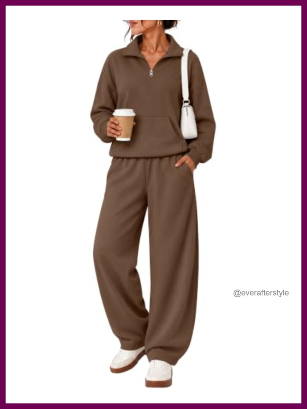 Women's 2 Piece Sweat Set 1/4 Zip Pullover & Barrel Leg Pants Loose Fit